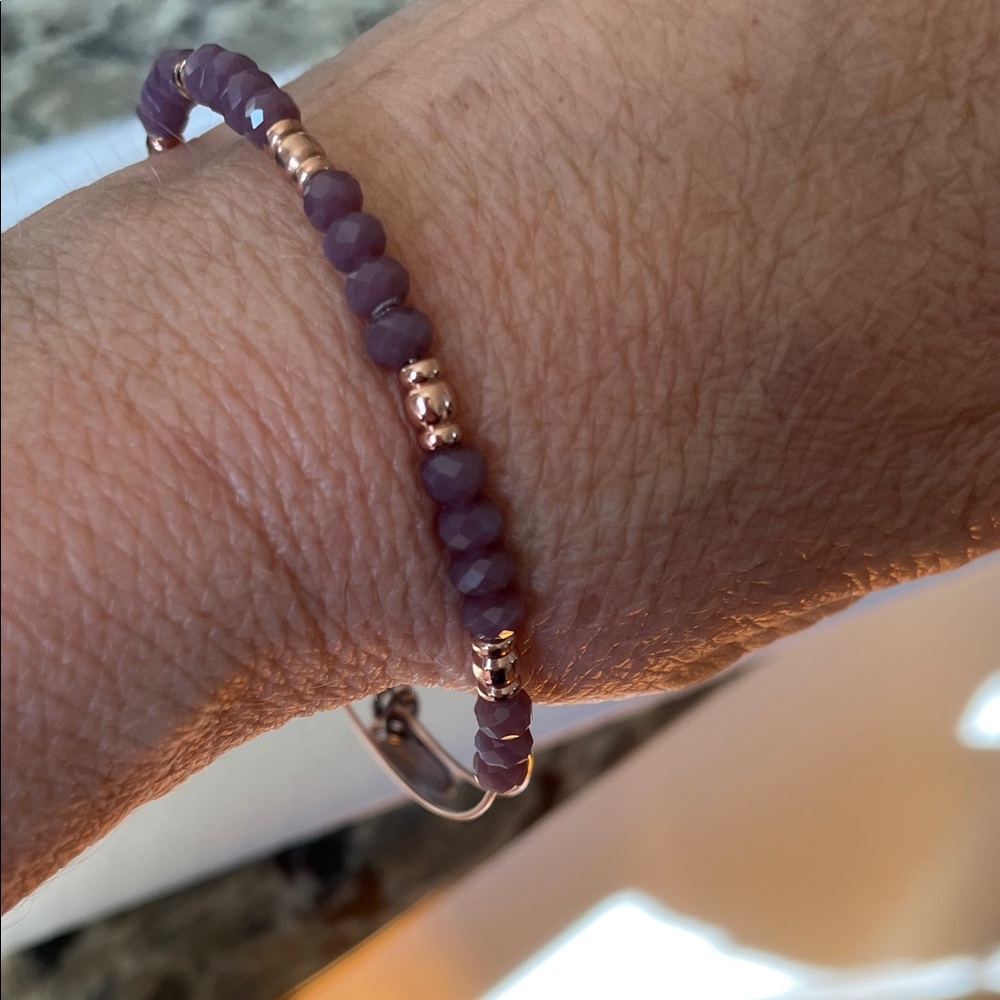 Alex and Ani Amethyst and Copper Expandable Beaded Bracelet